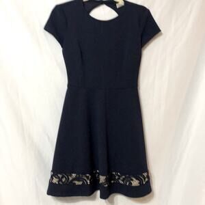 B Darlin Blue Fit & Flare Cap Sleeve Dress Lace